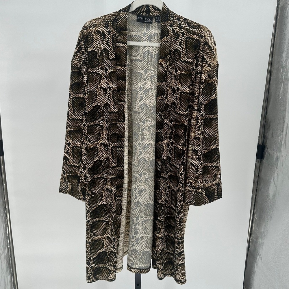Attitudes by Renee Snake Print‎ Duster Cardigan Long Sleeve Open Front Size L